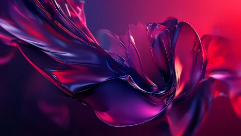 Iridescent liquid ribbon swirling in magenta twilight space.