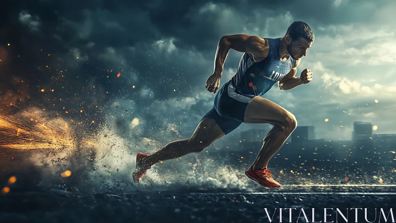 Sprinter powers forward through sparks on stormy track