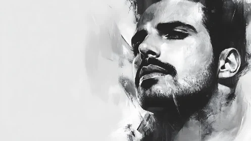 Monochrome male portrait with dynamic brushwork and high contrast