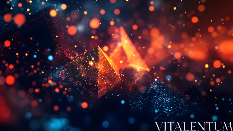 Abstract glowing pyramids in digital space, vibrant neon colors.