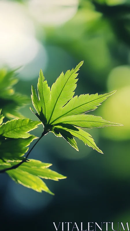 Single green leaf in sharp focus against blurred background