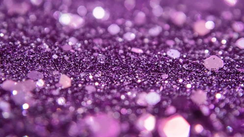 Shimmering purple glitter field in dreamy macro view.
