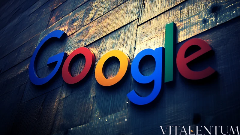 Chromatic Google logotype on textured façade under raking light.