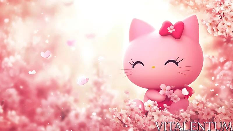 Blossom-bright pink kitty smiling in a dreamy spring garden.