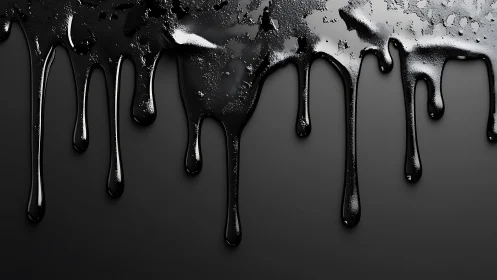 Midnight ink drips sculpt a sleek, enigmatic abstract curtain.