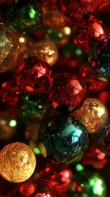 Glistening holiday baubles in a swirl of festive color.