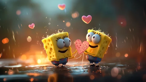 SpongeBob Romantic Heart Gesture: 3D Character Animation.