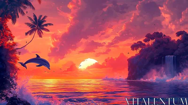 Sunset-drenched waves applaud a dolphin’s soaring arc