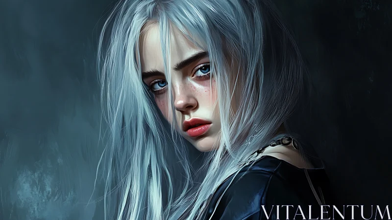 Digital portrait depicts pale-haired subject in three-quarter view