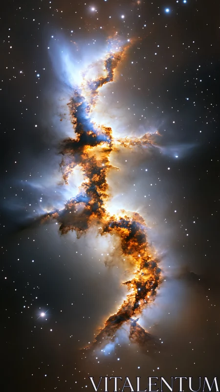 Fiery interstellar nebula ribbon carves through silent starlit void