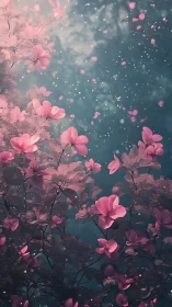Ethereal Pink Blooms: Luminescent Floral Composition with Bokeh.