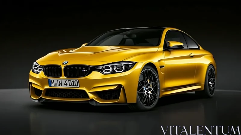 Golden performance coupe rendered in high-gloss digital form