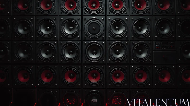 Modular black speaker wall grid explores rhythmic repetition and light