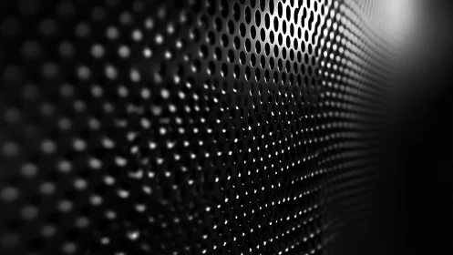Perforated metallic surface with gradient lighting pattern.
