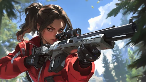 Digital Portrait: Armed Operative in Tactical Red Jacket.