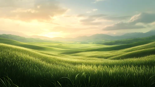 Morning light rolls gently across peaceful green hills