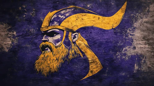 Stylized Viking warrior profile dominates grunge purple field