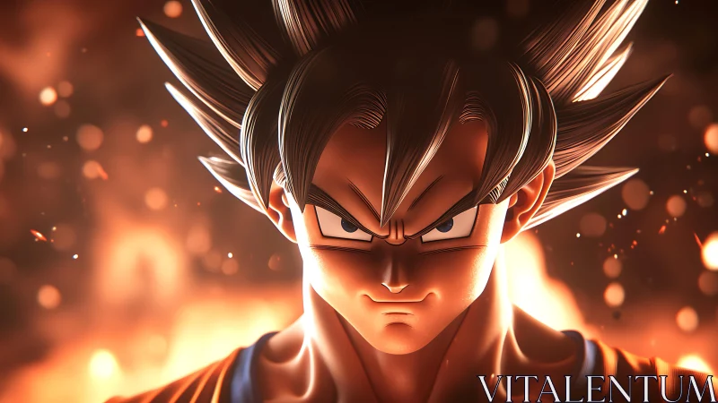 Blazing anime warrior locks eyes with a molten horizon.