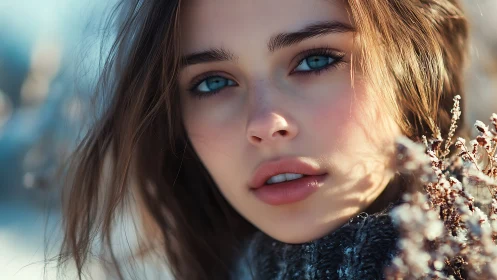 Gentle winter portrait with bright blue, soulful eyes.