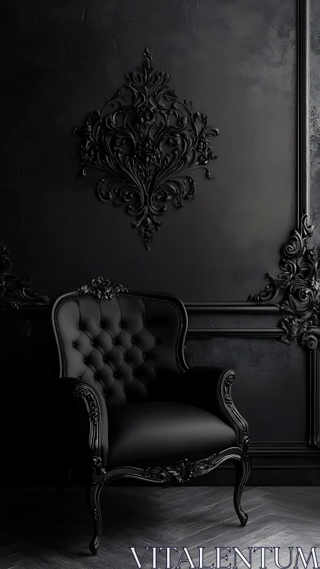 Baroque black leather accent chair in monochrome interior
