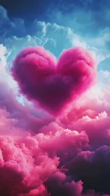 Magenta Heart Cloud Formation Against Blue Sky.