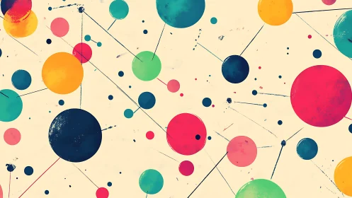 Colorful abstract circles and lines on cream background, modern art.