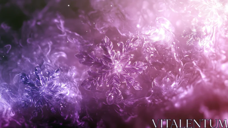 Crystal snowflakes in glowing violet cosmic mist.