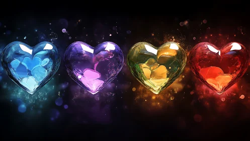Luminescent Crystal Hearts: Four-Part Gradient Composition.