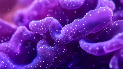 Abstract close-up of glowing purple coral with dreamy lighting.