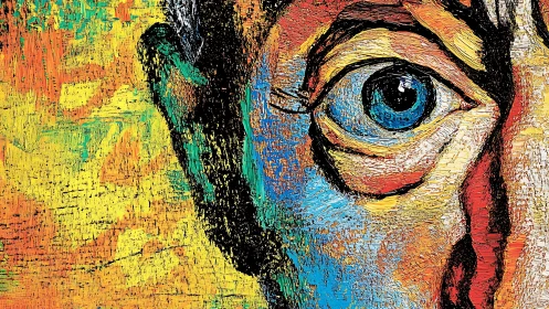 Textured close-up portrait captures vivid anxious human gaze