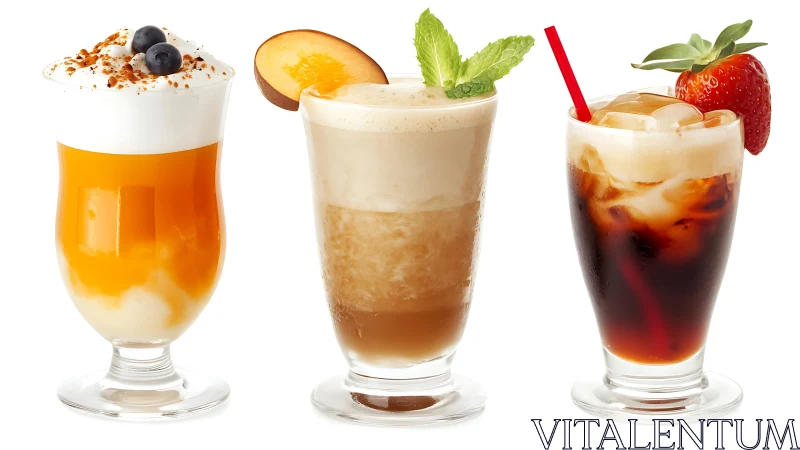 Three Summer Beverage Cocktails Layered with Fruit Garnishes