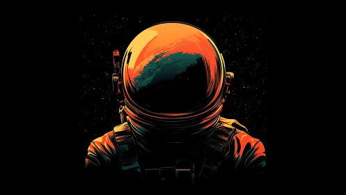 Neon astronaut portrait glows against deep cosmic void.