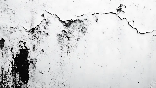 Cracked white plaster wall forms abstract monochrome landscape.
