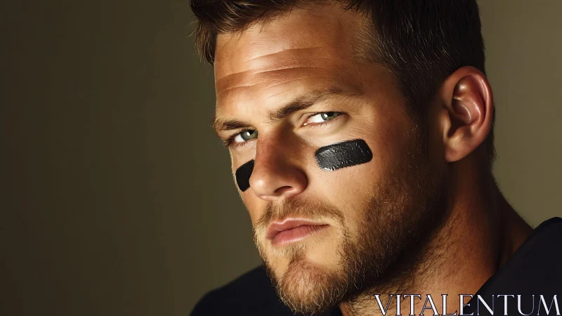 Focused football player meets the camera with calm intensity