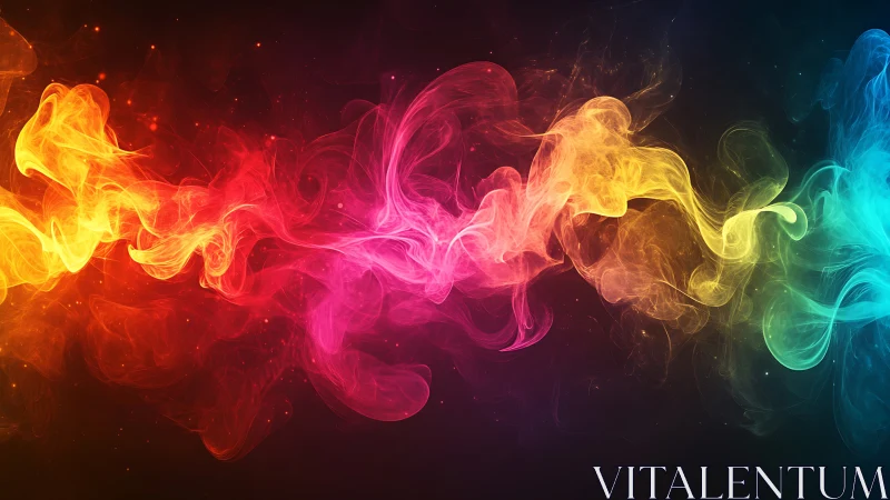 Multicolor smoke wisps on dark gradient background field.