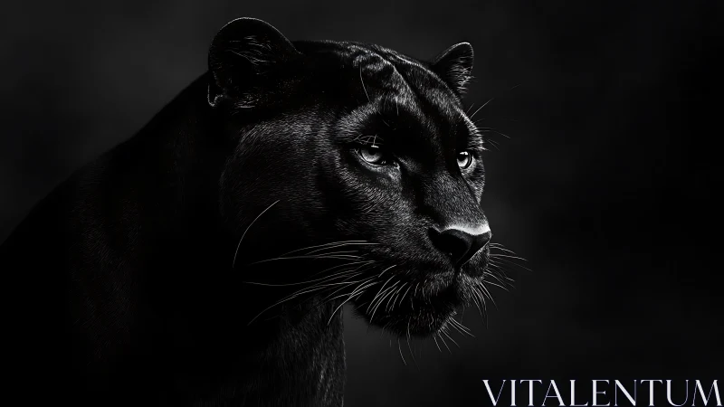 Black Panther Portrait Against Dark Background.