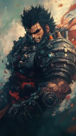 Armored warrior portrait rendered in dynamic digital brushwork