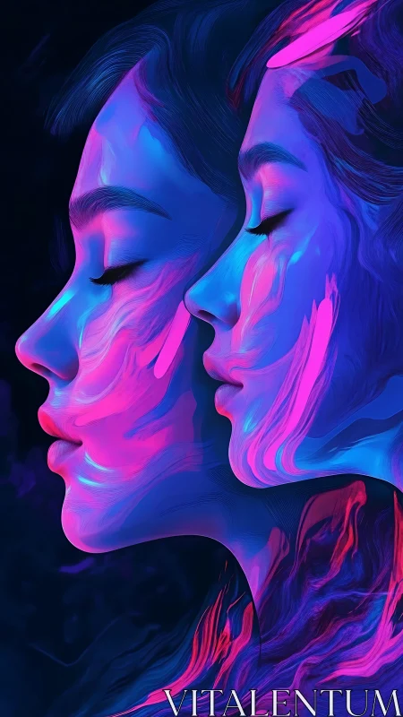 Neon twin reveries drifting through liquid starlight dreams.