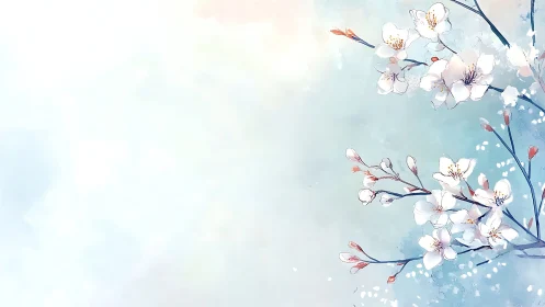 Delicate Blossoms Dance Through Serene Watercolor Dreams.