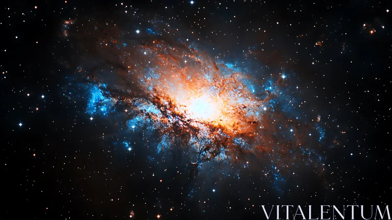 Starburst galaxy glows with bright blue and golden light