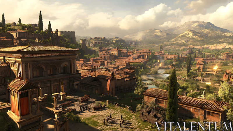 Sunlit ancient river city dreaming beneath mountain winds.