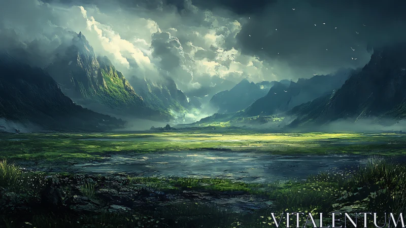 Storm-lit valley opens like a secret door between mountains