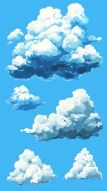 Digital painting study of cumulus cloud formations on blue sky.
