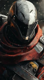 Weathered exoplanetary combat exosuit with scarred visor plate.