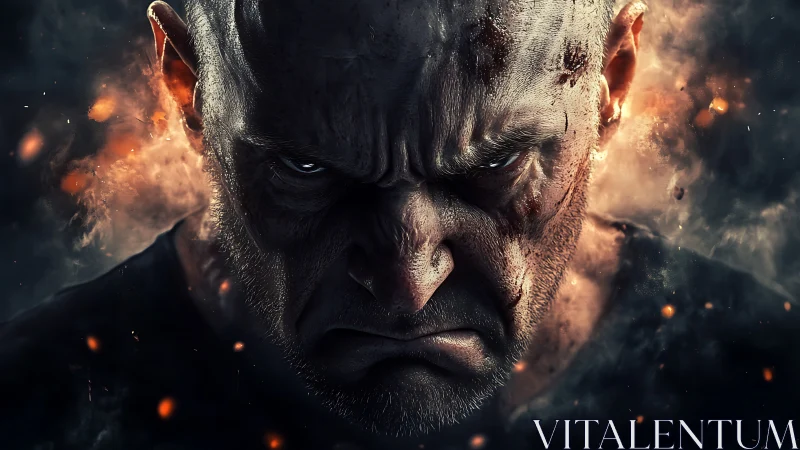 Fierce warrior’s burning glare holds raw stormy emotion