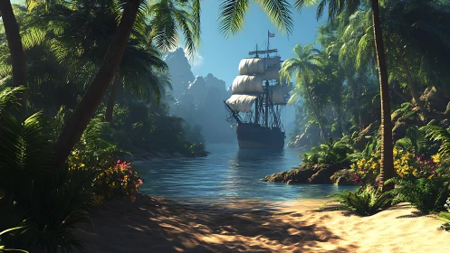 Galleon Sailing Jungle Lagoon.