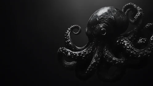 Octopus rendered in monochrome lighting on dark background.