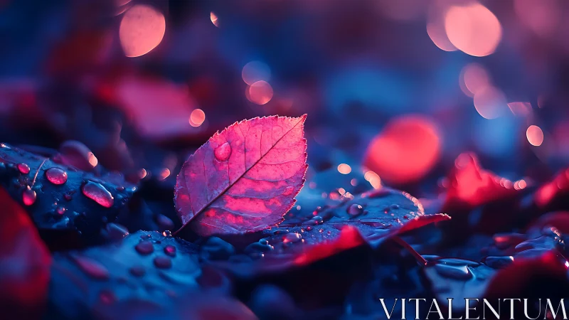 Single wet leaf is isolated in shallow depth of field