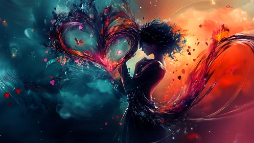 Silhouette Erupts Through Neon Heart Collision.