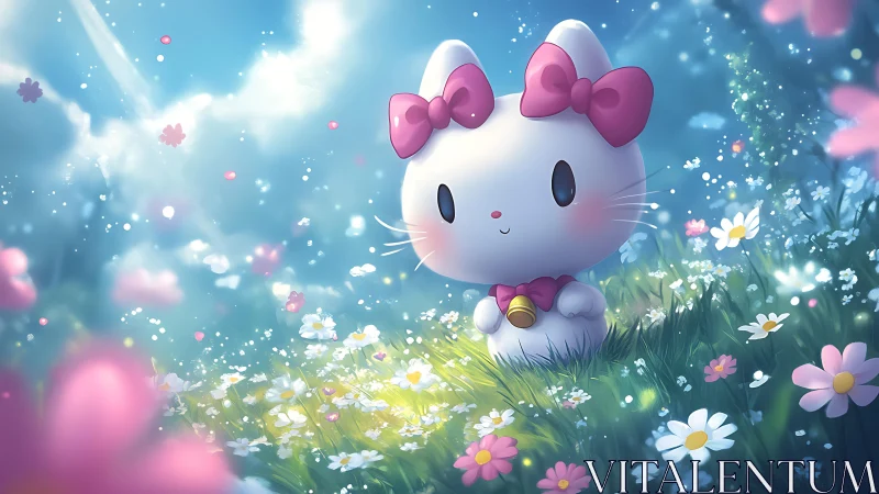 Sweet meadow kitten under sparkly spring daylight glow.